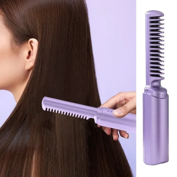 2-in-1 Hair Styling Brush, Straightener, Curler Comb