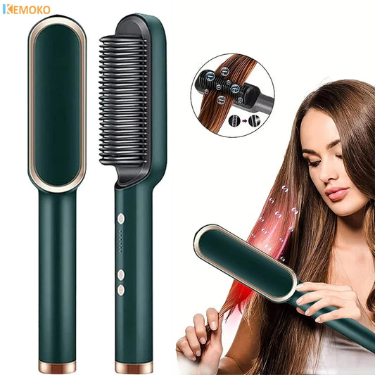 2-in-1 Hair Straightener & Curling Brush – Electric Heated Comb