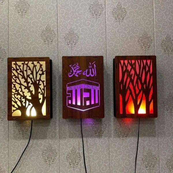 Set of 3 Islamic LED Lamps – Vibrant Multi-Color Glow for Your Space