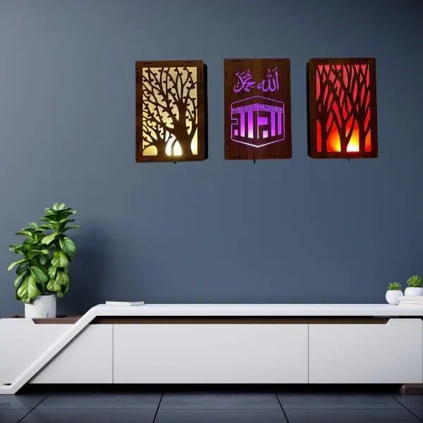 Set of 3 Islamic LED Lamps – Vibrant Multi-Color Glow for Your Space