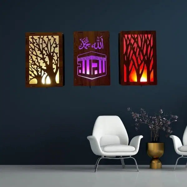 Set of 3 Islamic LED Lamps – Vibrant Multi-Color Glow for Your Space