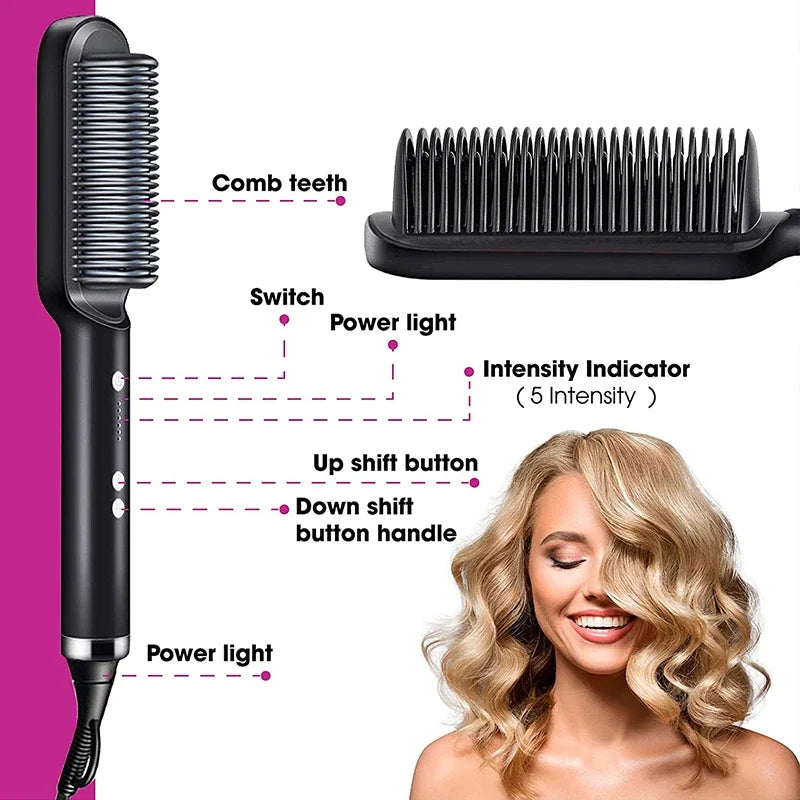 2-in-1 Hair Straightener & Curling Brush – Electric Heated Comb