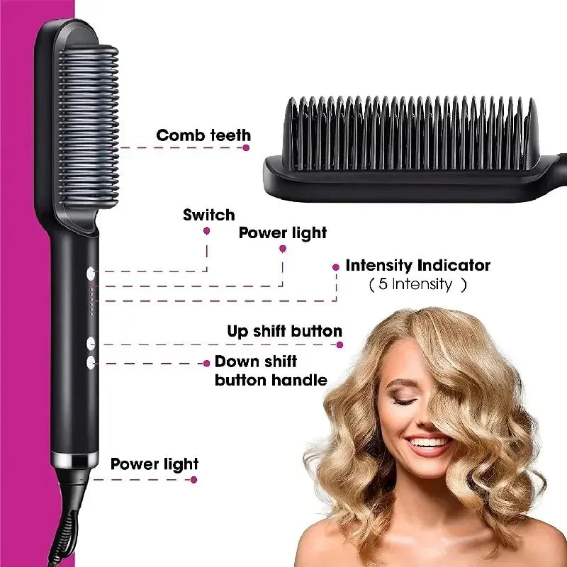 2-in-1 Hair Straightener & Curling Brush – Electric Heated Comb