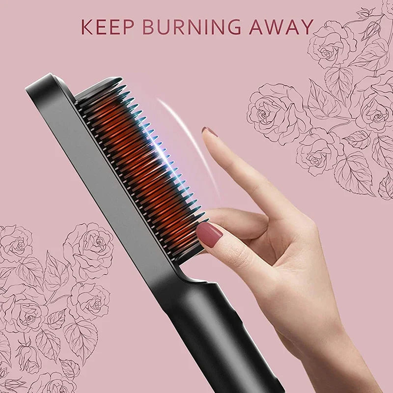 2-in-1 Hair Straightener & Curling Brush – Electric Heated Comb