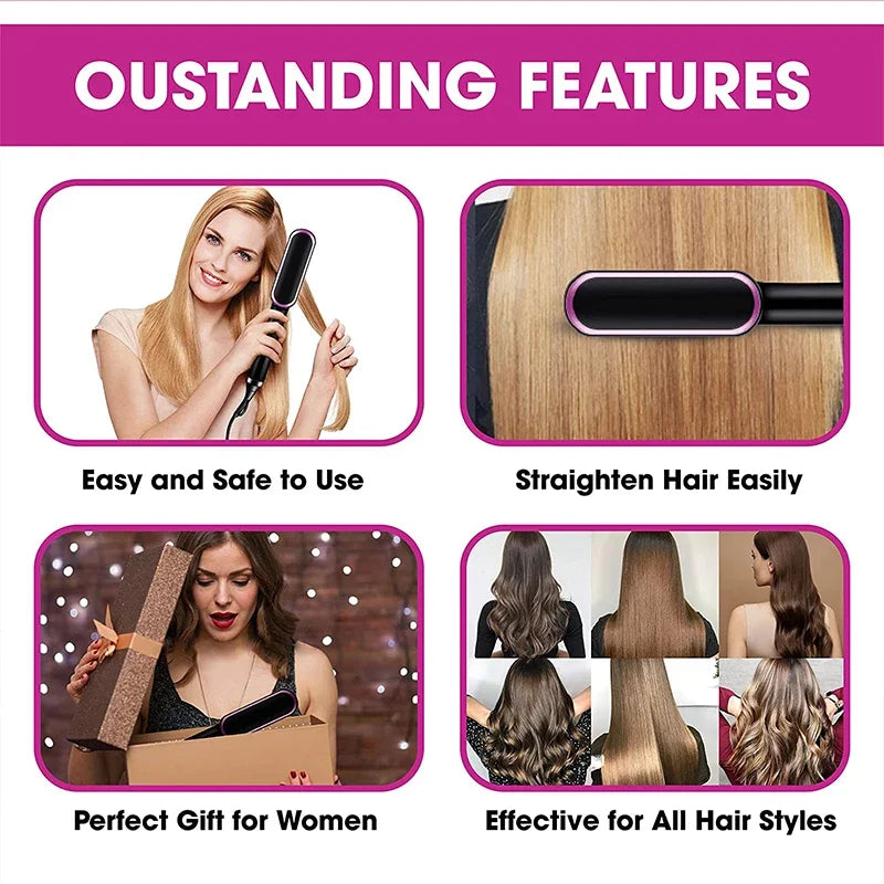 2-in-1 Hair Straightener & Curling Brush – Electric Heated Comb