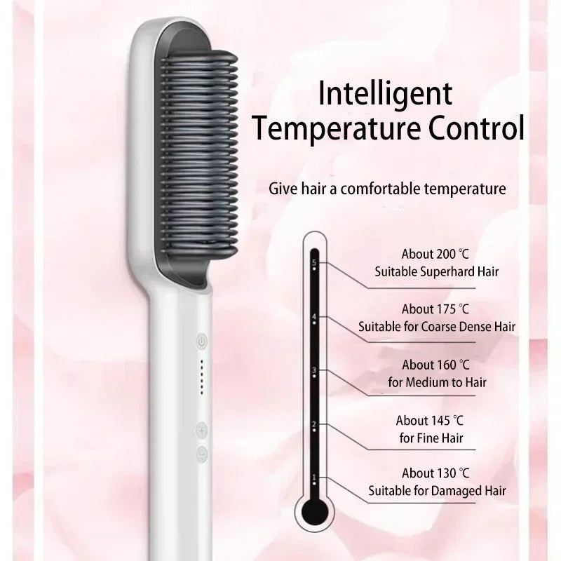 2-in-1 Hair Straightener & Curling Brush – Electric Heated Comb