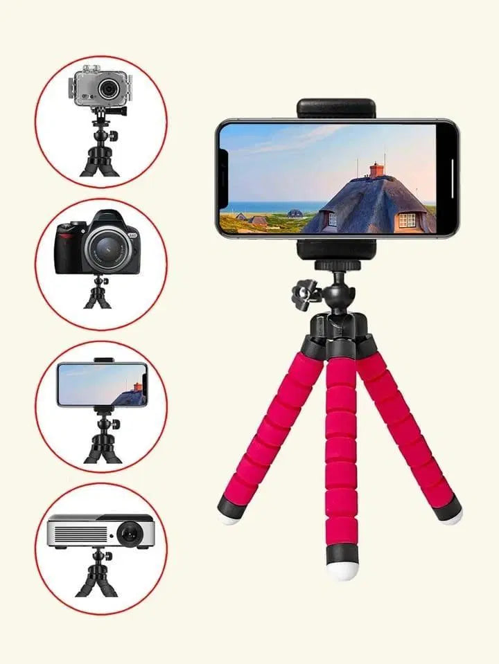 "Flexible Sponge Octopus Mini Tripod – Versatile Phone & Mini Camera Stand with Clip Holder"