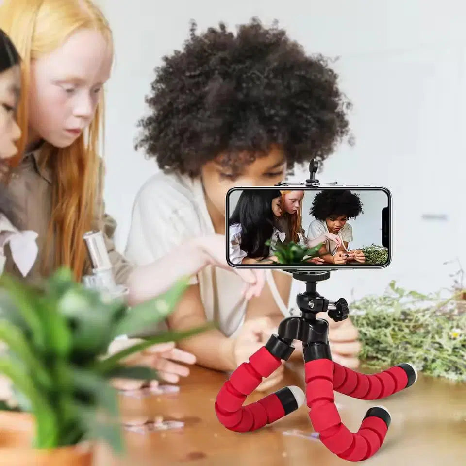 "Flexible Sponge Octopus Mini Tripod – Versatile Phone & Mini Camera Stand with Clip Holder"