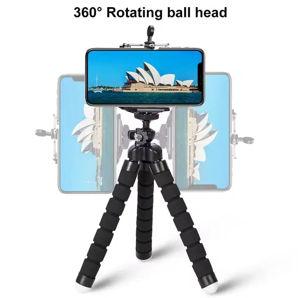 "Flexible Sponge Octopus Mini Tripod – Versatile Phone & Mini Camera Stand with Clip Holder"