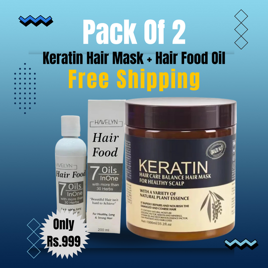 Pack of 2- Keratin Hair Mask + Hair Food Oil : 5 Seconds Professional Treatment for  Smooth, Shiny, Revitalized Hair