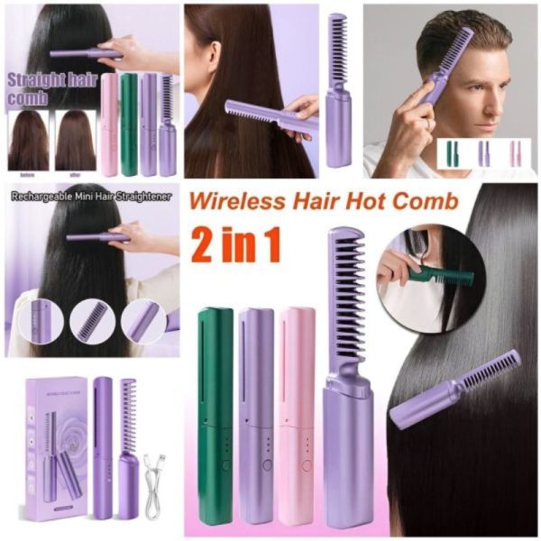 2-in-1 Hair Styling Brush, Straightener, Curler Comb